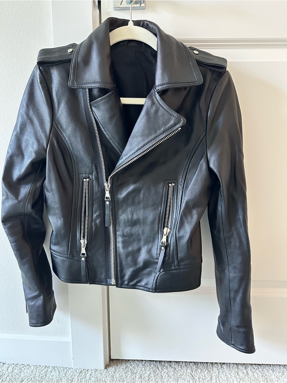 Classic Black Leather Moto Jacket - Women's